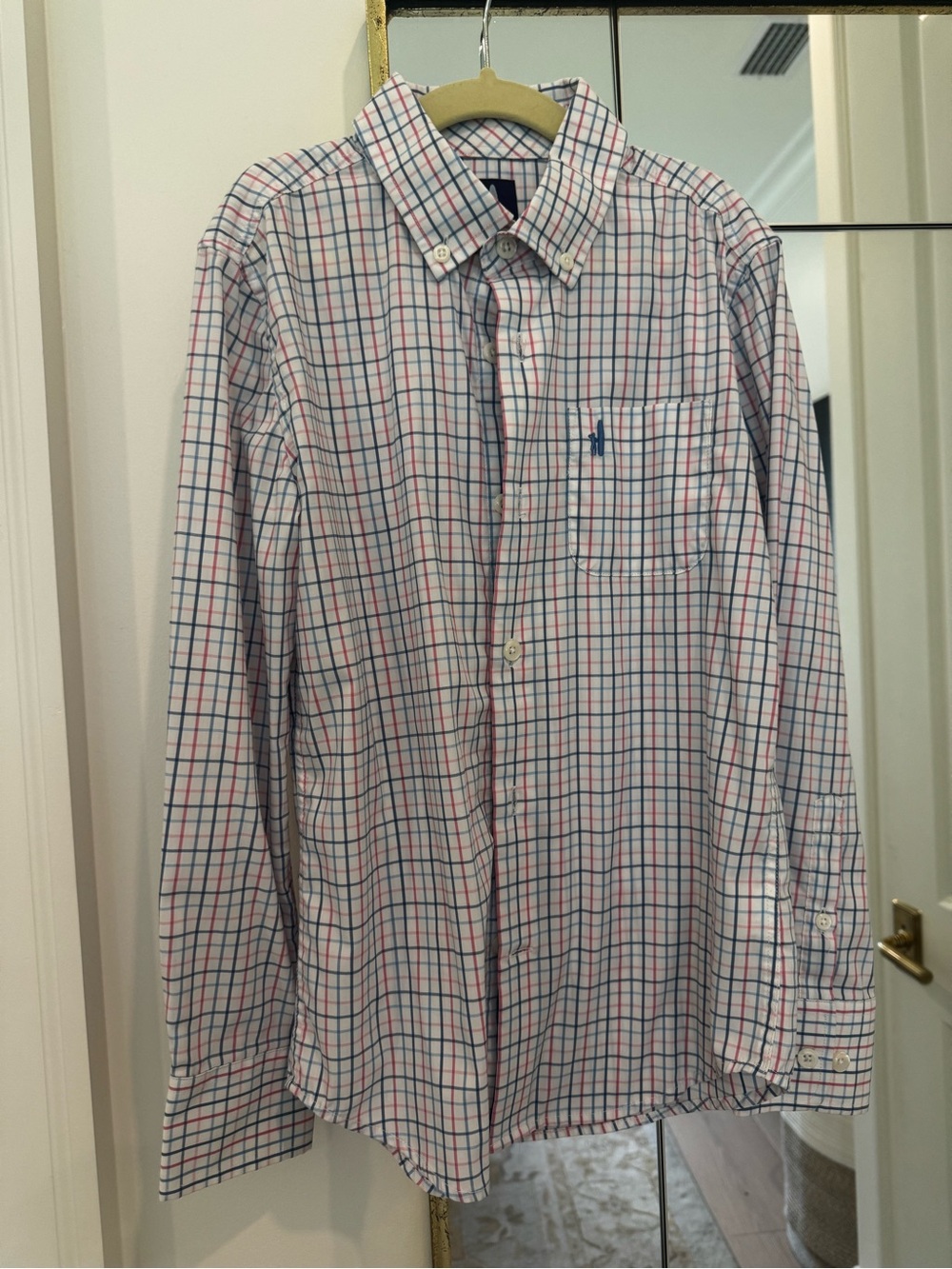 johnnie-O Boys' Plaid Button-Down Shirt - White with Blue & pink Checks